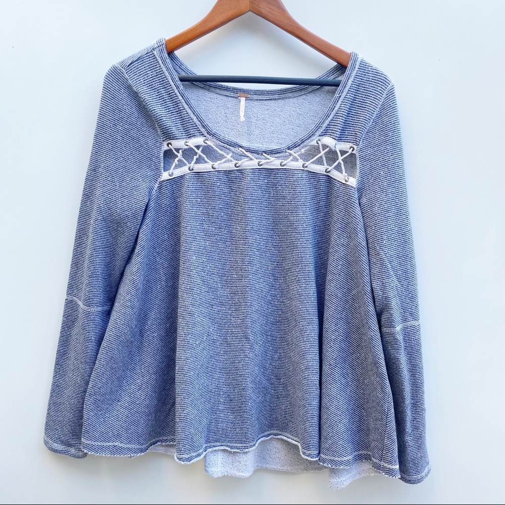 Free People | Indigo Stripe Cut Out Rope Sweater M